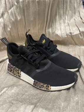 adidas Black NMD R1 with Leopard and Gold Accents